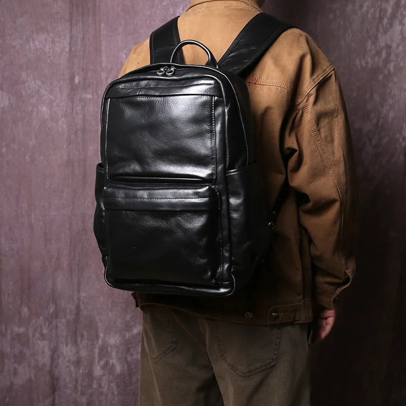 Natural Top Layer Cowhide Backpack For Mens Casual Fashion Large Capacity Genuine Leather Computer Bag 250122