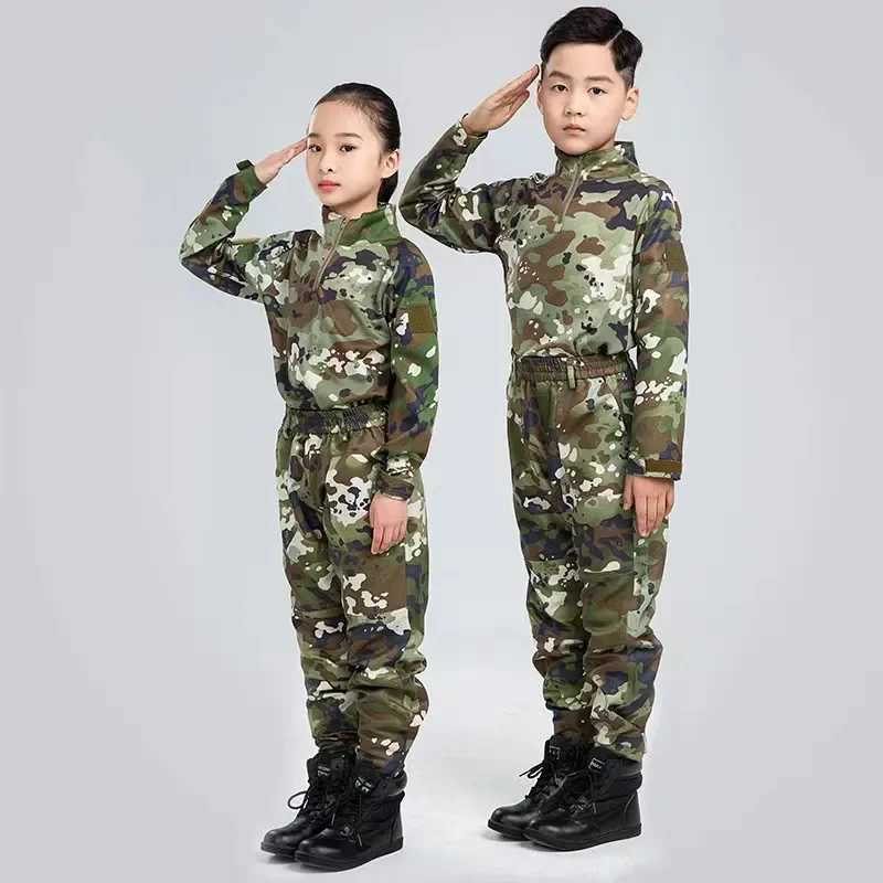 Children Camouflage Uniform Suit Breathable Long Sleeve Outdoor Development School Student Summer Camp Military Training Uniform W250117
