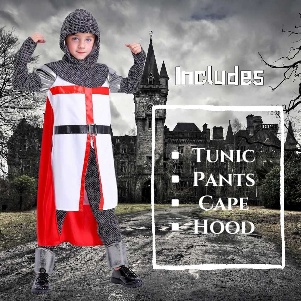 Deluxe Medieval Crusader Templar Knight Cosplay Costume For Kids Outfit Suits Boys Halloween Carnival Party W250117