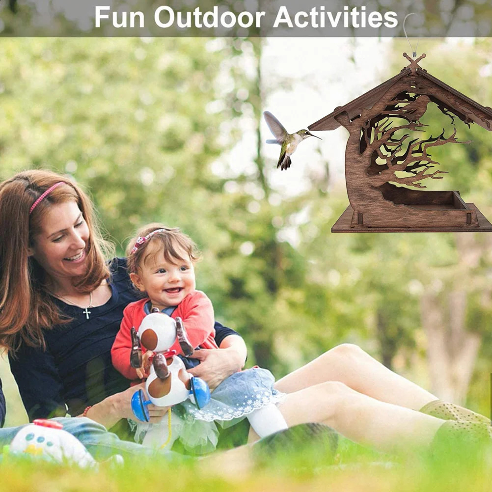 Bird Feeding House Garden Nest Home Food Container Birdhouse Feeder Hanging Wood Feeders 250121