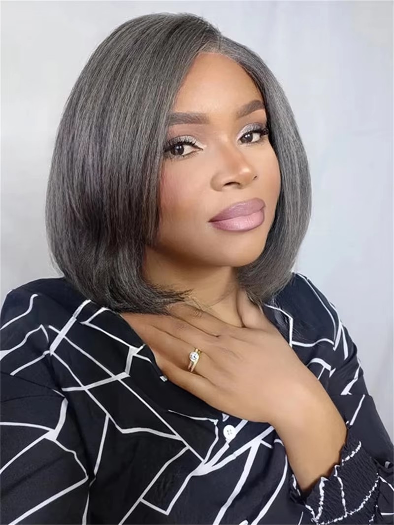 5x5 Closure Pepper Gray human Straight Salt Lace Front Wig Glueless Lace Frontal Human Hair Wigs