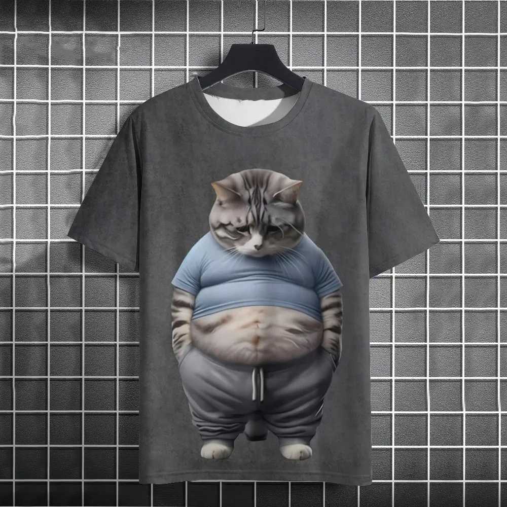 Funny Cartoon Cat T-Shirts Animal Graphic 3D Print Men Women Short Sleeve T Shirt Oversized Tees Harajuku Y2k Tops Kids Clothing W250117
