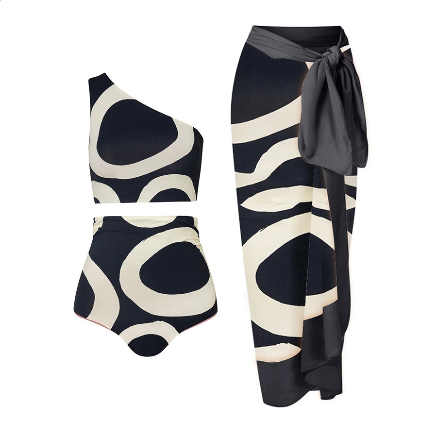 One Shoulder Print Split Swimsuit Tankini Women Swimming Suits Swimwear Triangle Micro Patchwork Plus Size Monokini Sexy 250113