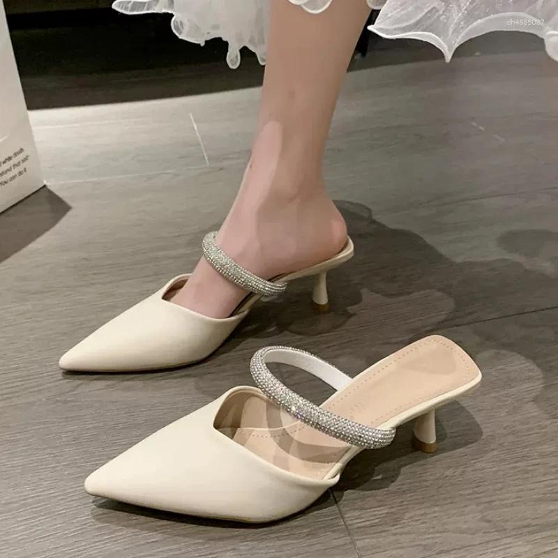 Dress Shoes 2025 Bow All-in-one Pointed Middle And Flip-ps Lazy Bun Head Heelless Outside Wear Half Slippers zhanyishengli