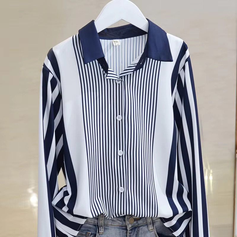 Chiffon Blouse Stripe Long Sleeve Shirts For Women 2024 New Elegant Button Up Shirt Womens Tops OL Vintage Female Clothing