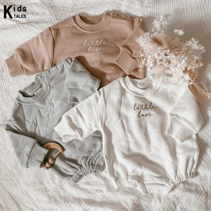 Winter Baby Romper born Clothes Thicken Fleece Pyjamas Little Love Embroidery Infant Boy Girl Onesies Toddler Jumpsuits 250117