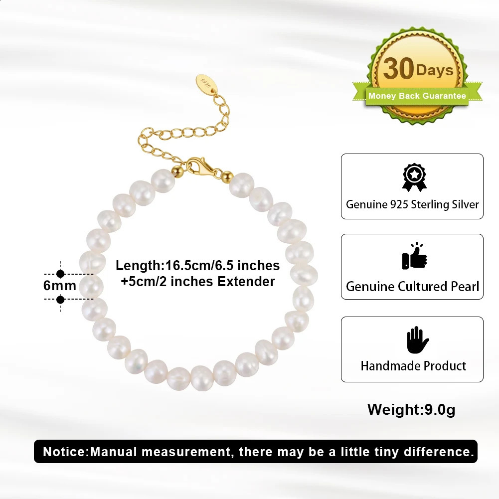 KISS MANDY 14K Gold 925 Sterling Silver Chain Bracelet with Cultured freshwater Pearl for Women White Pearls Fine Jewelry GPB10 250121