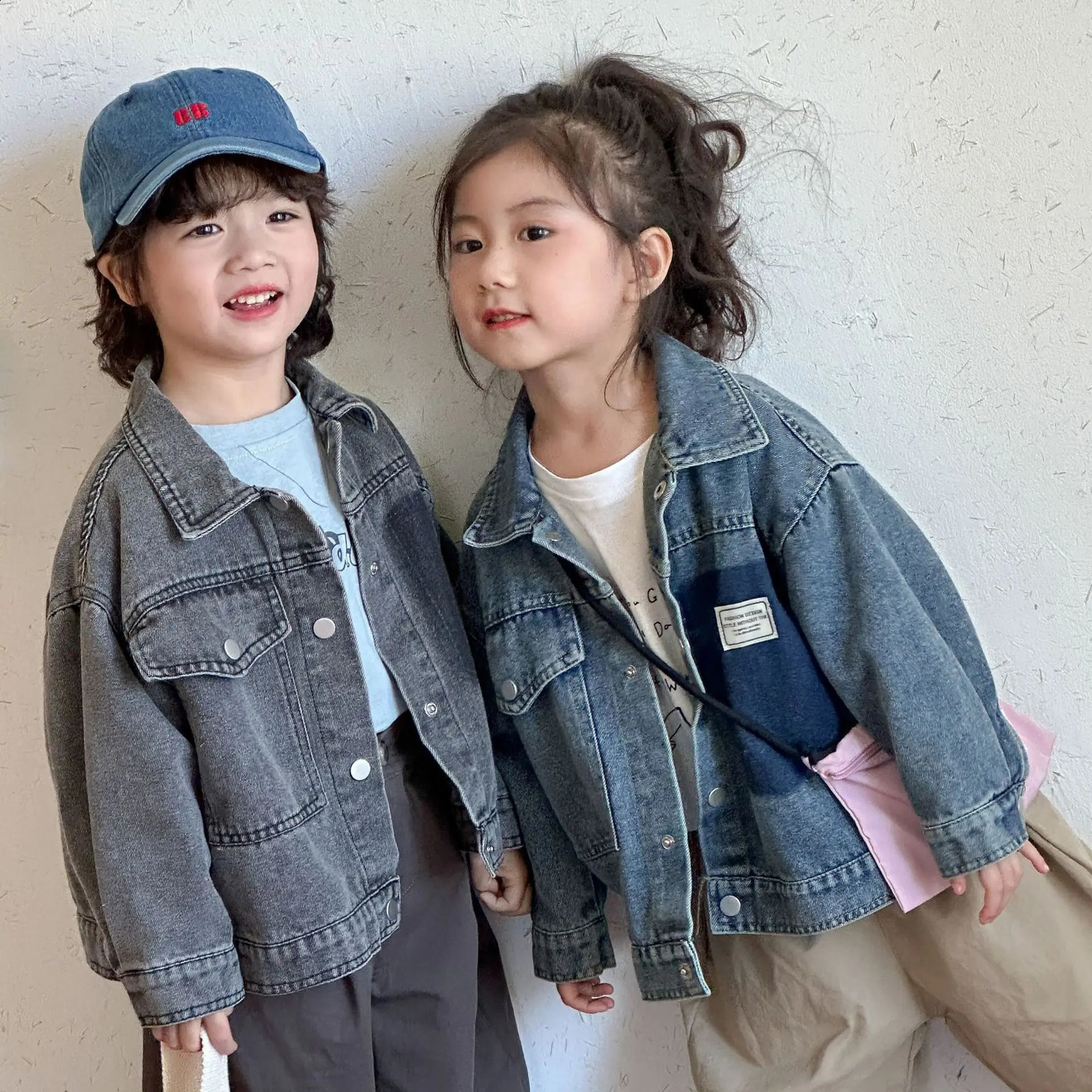 UNITIM Spring Autumn Childrens Denim Jacket Loose Buttons Sticker Solid Kids Baby Boys Top Toddler Boys Outerwears Coat 250121