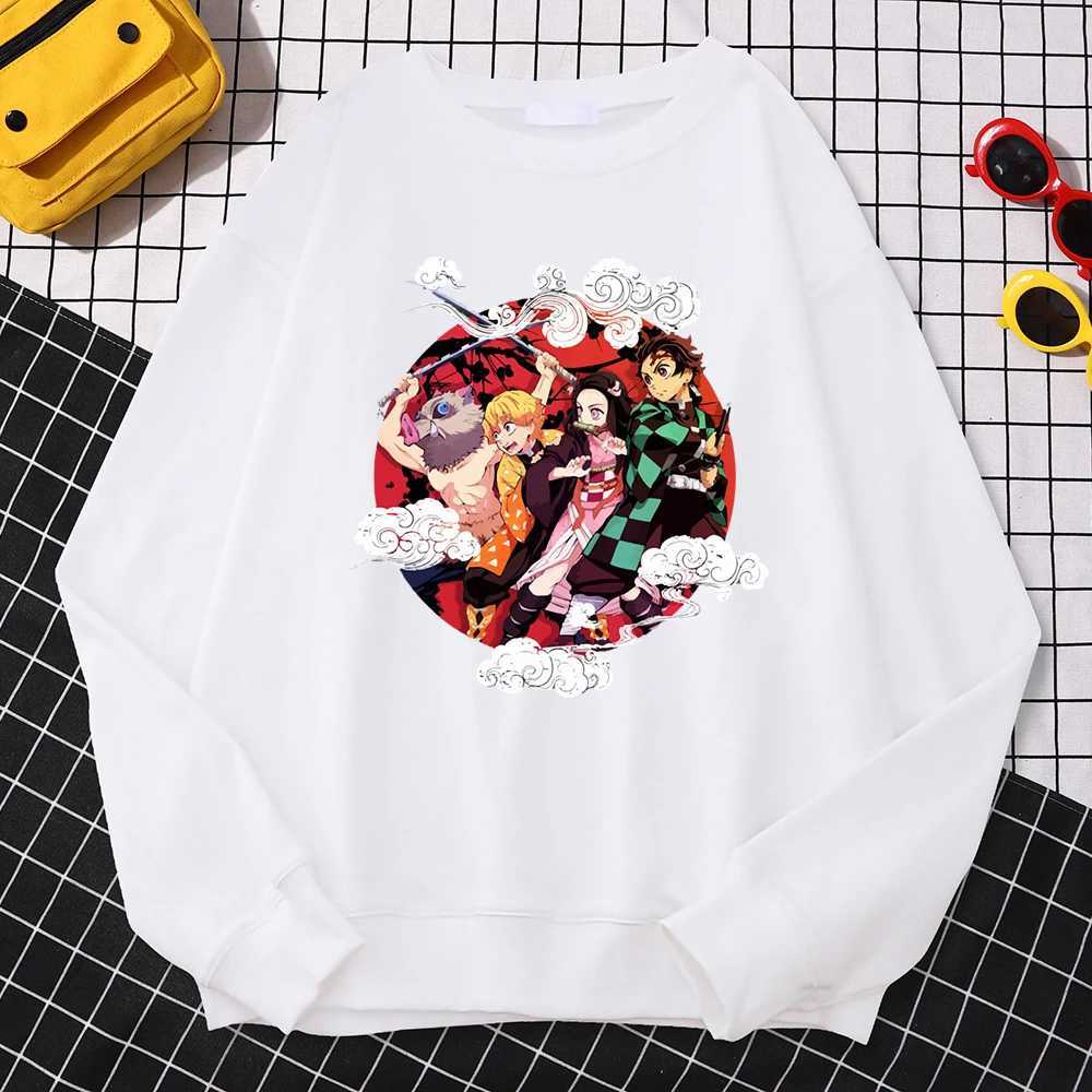 Simple Strt Womens Pullovers Demon Slayer Family Print Hoodies Loose Fce Warm Sweatshirts Soft All-Math Female Clothing W250117