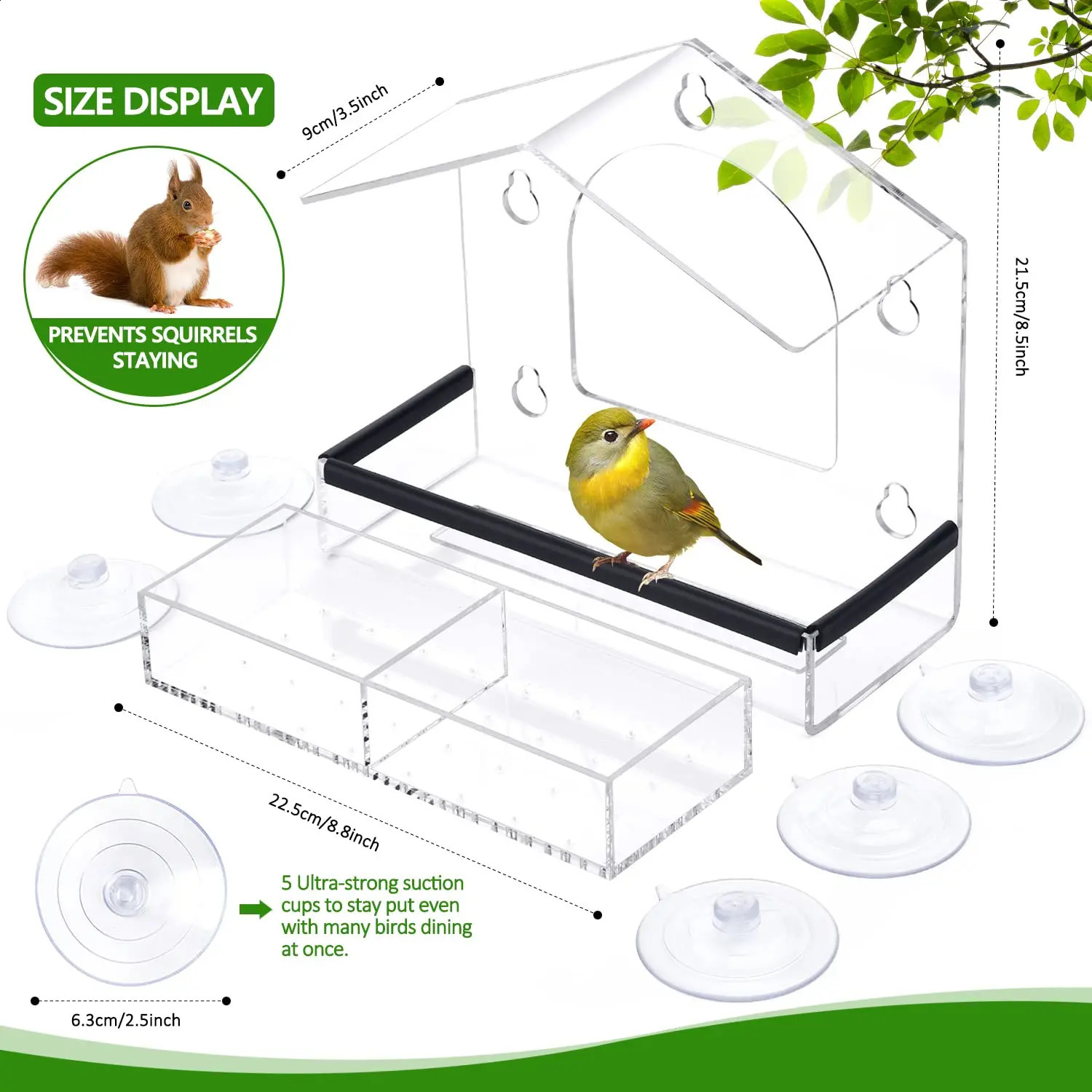 Acrylic Window Bird Feeder Detachable Birds Feeders Tray Transparent Outside Birdhouse for Cat Window Perch 250121