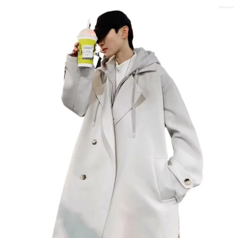 Men's Trench Coats 2025 Autumn/Winter Style Black Overcoat Loose-Fit Long Windbreaker For Men Trendy Youth Jacket Fashionable Outerwear