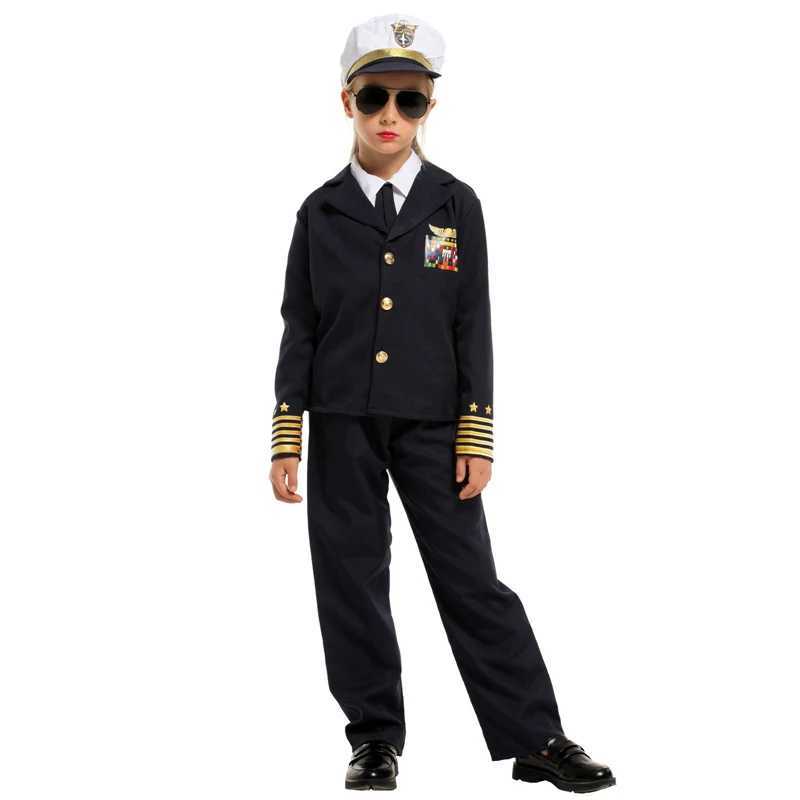 Kids Child Navy Admiral Captain Pilot Costume Uniform for Boys Halloween Purim Carnival Party Mardi Gras Fancy Dress Order W250117