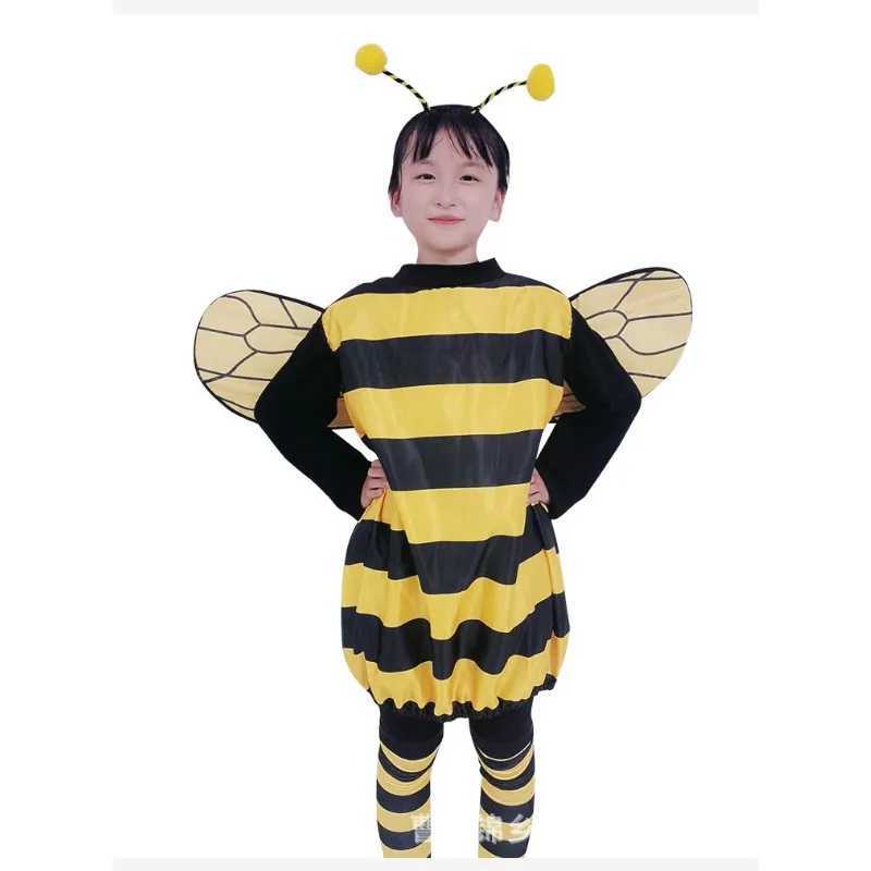 Bee Costume Kids Halloween Cosplay Set Bee Dress with Wings Heandband Leg Sleeves and Hair Hoop for Stage Show Dress Up W250117