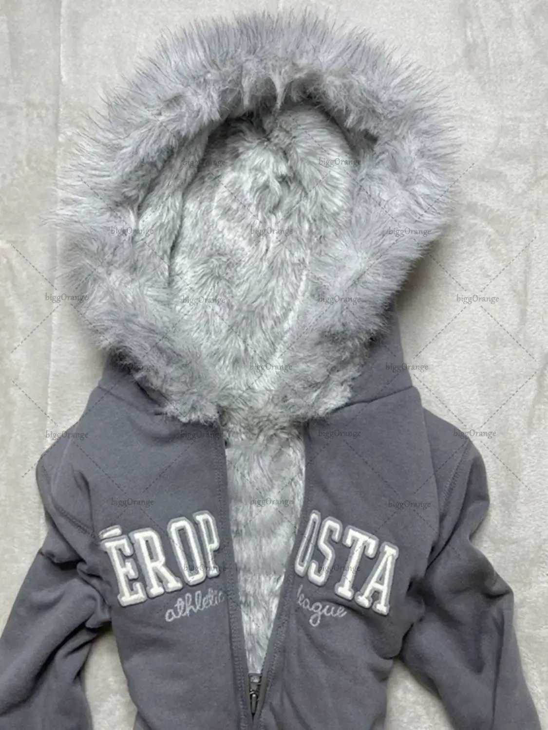 High Strt Y2K Harajuku Clothing Jacket American Retro Fur Collar Slim Zipper Hoodie Women Fashion Punk Casual Warm Sweatshirt W250117