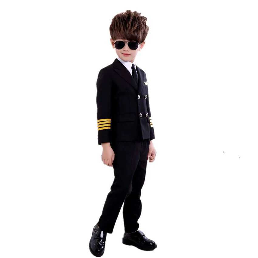 Childrens Day Pilot Uniform Stewardess Cosplay Halloween Costumes for Kids Disguise Girl Boy Captain Aircraft Fancy Clothing W250117