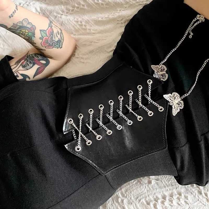Butterfly Chain Corset Wide Belts Faux Leather Slimming Body Shaping Girdle Belt Women Elastic Tight High Waist for Daily Wear W250120