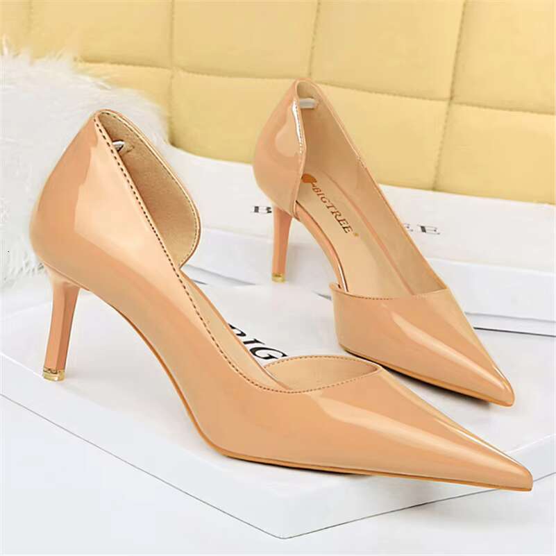 Elegant Women 7.5cm 10.5cm High Nude Pumps Sexy Stiletto Wedding Bridal Scarpins Low Heels Lady Sier Evening Party Shoes