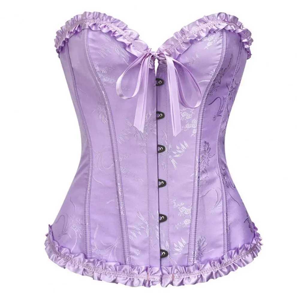 Womens Corset Top Shapewear Waist Cincher Gothic Overbust Strapless Bra Ruffle Trim Lace-up Boned Bustier Tummy Control Corset W250120