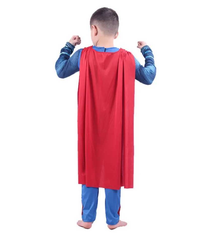Hot Sale Movie Boys Captain Super hero Cosplay Blue Muscle Jumpsuit Costume with Superhero Cloak Halloween for Kid Man W250117