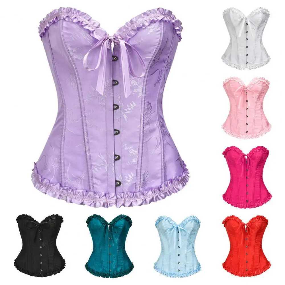 Womens Corset Top Shapewear Waist Cincher Gothic Overbust Strapless Bra Ruffle Trim Lace-up Boned Bustier Tummy Control Corset W250120