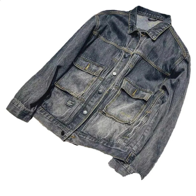 High Quality Mens Denim Jacket Pockets Decors Fashion Spring Autumn Coat Trendy Retro Style Loose Fit Clothes Top 250110Z
