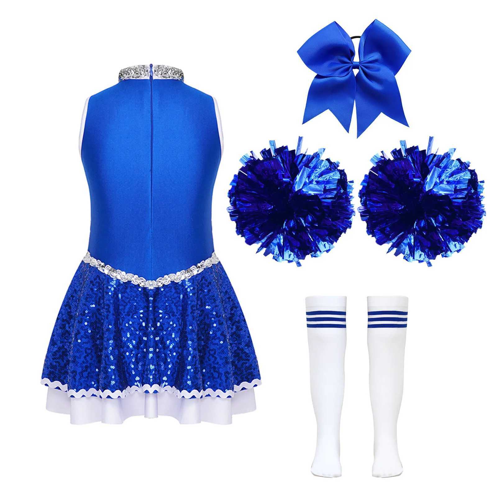High School Cheerleader Costume for Kids Girls Halloween Cheer Uniform Dance Competition Team Sports Cheerleading Dress Up W250117