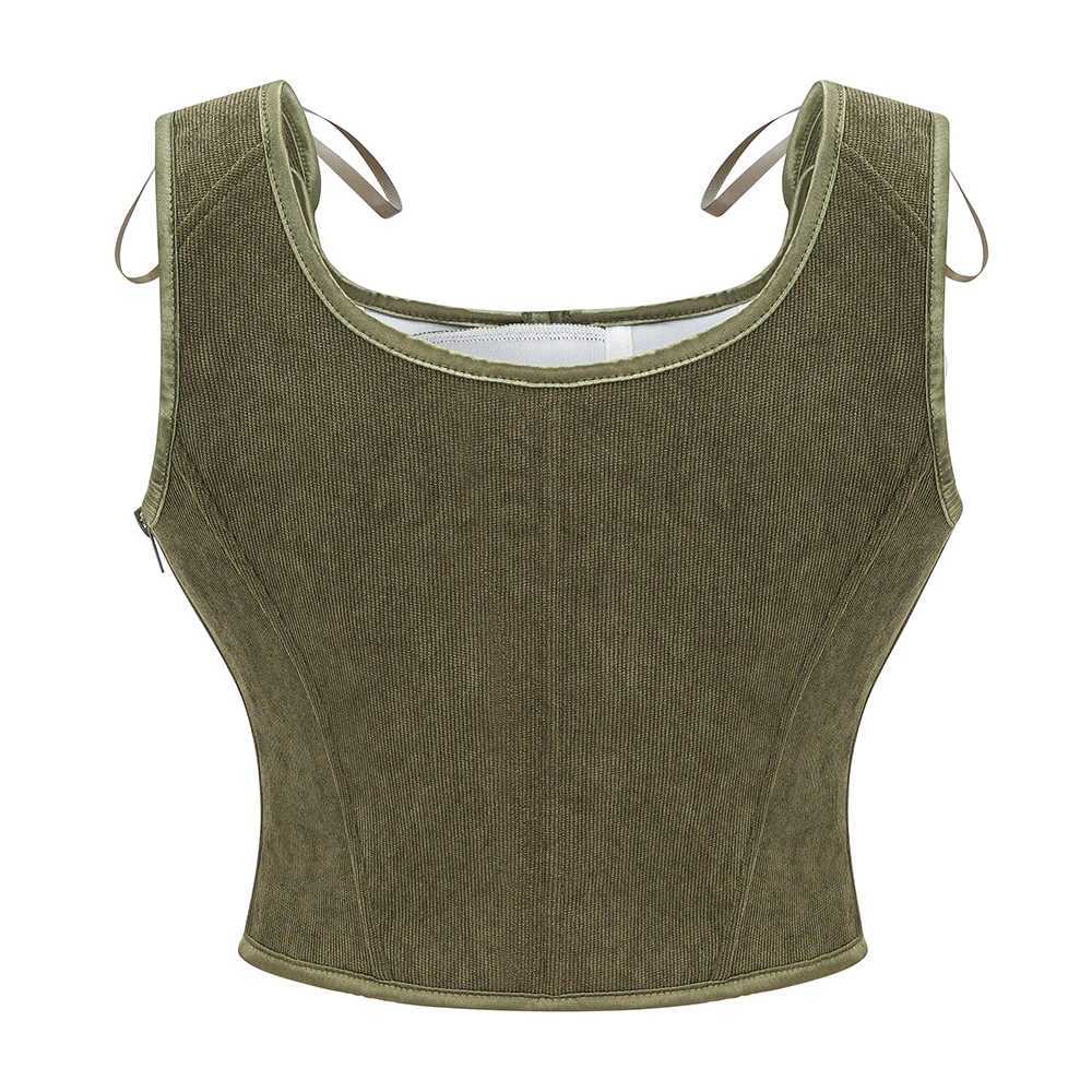 Army Green Victorian Vintage Vest Female Side Zipper Front Lace Up Tank Top Corset Punk Goth Clothing Sexy Corselet Feminino W250120
