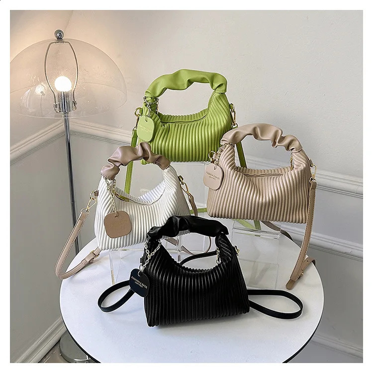 Khaki Elegant Womens Underarm Bag Chic Pleated Ladies Handbags 4 Colour Simple Daily Shopping Small Square Packs 250217