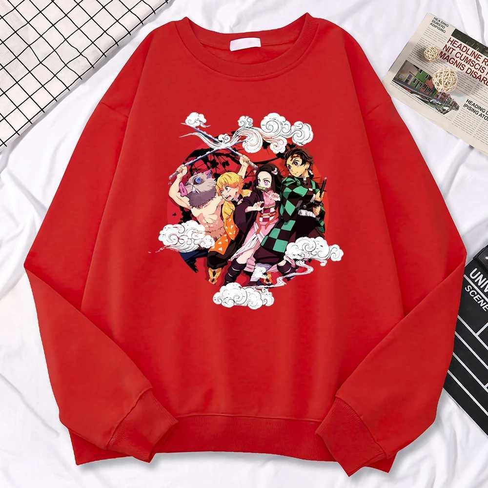 Simple Strt Womens Pullovers Demon Slayer Family Print Hoodies Loose Fce Warm Sweatshirts Soft All-Math Female Clothing W250117