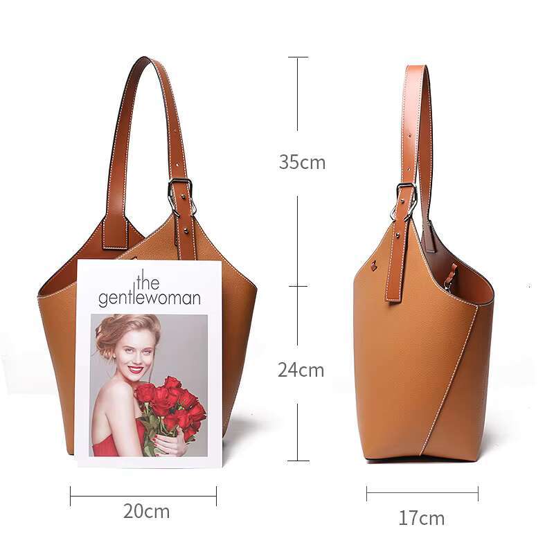 Fashion Underarm Oneshoulder Women's High Quality Genuine Leather Handbag Retro Design Tote Ladies Casual Bucket Bag