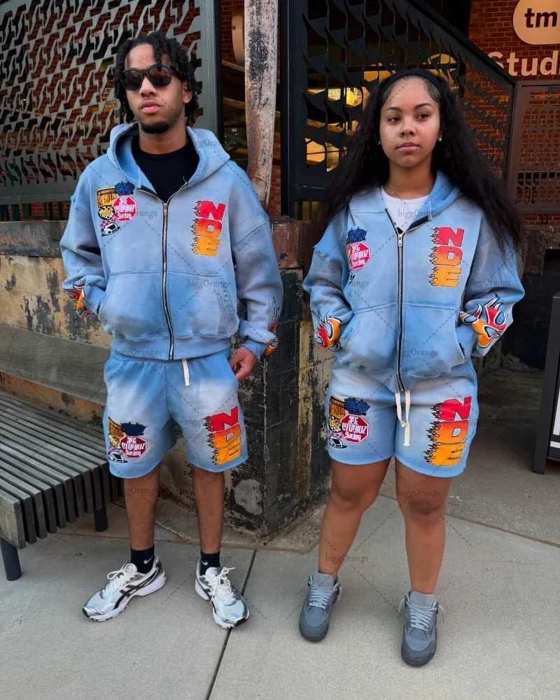European and American High Street Clothing Y2k Harajuku Fashion Printed Zipper Hoodie Retro Hip-hop Oversized Sweatshirt Men W250117
