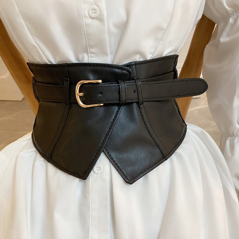 Classic Pin Buckle Wide Belts Black Elastic PU Waistband Trendy Corset Waspie Belt Dress Coat Girdle For Women Girls 250114