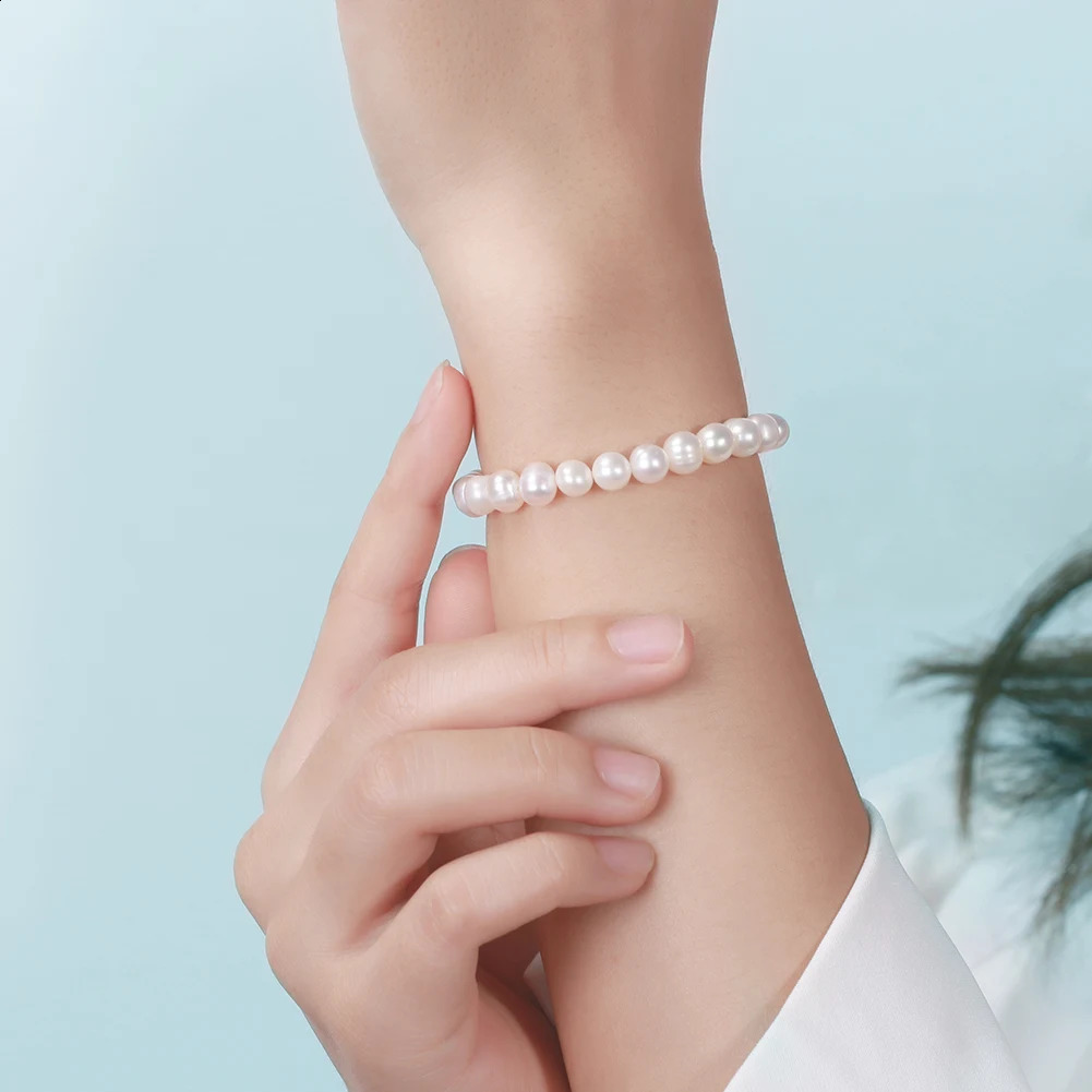 KISS MANDY 14K Gold 925 Sterling Silver Chain Bracelet with Cultured freshwater Pearl for Women White Pearls Fine Jewelry GPB10 250121