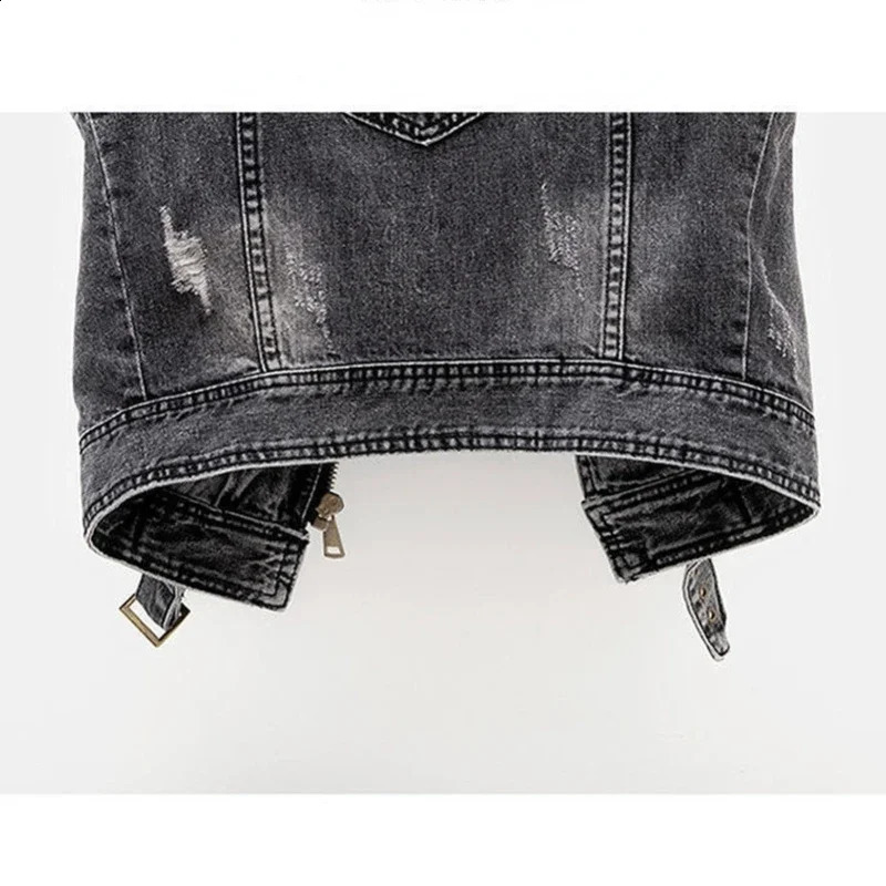 Spring Autumn Gray Jean Cowboy Waistcoat Hole Denim Women Vest Female Sleeveless Wild Tops Short Jacket Girls Ripped 5XL Vest 250122