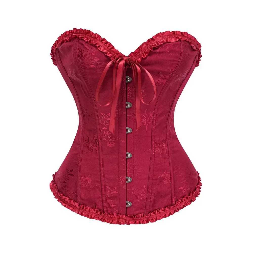 Womens Orange Jacquard Ruffles Trim Sexy Overbust Corset For Women Plus Size Gothic Clothes Slim Waist Body Shaper Bustier XS-2XL W250120