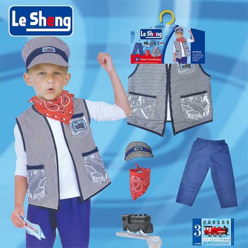 Kids Train Engineer Conductor Costume Prom Performance Costume Cosplay Clothing Equipment Props Pretend Play Toy 6Pcs Set W250117