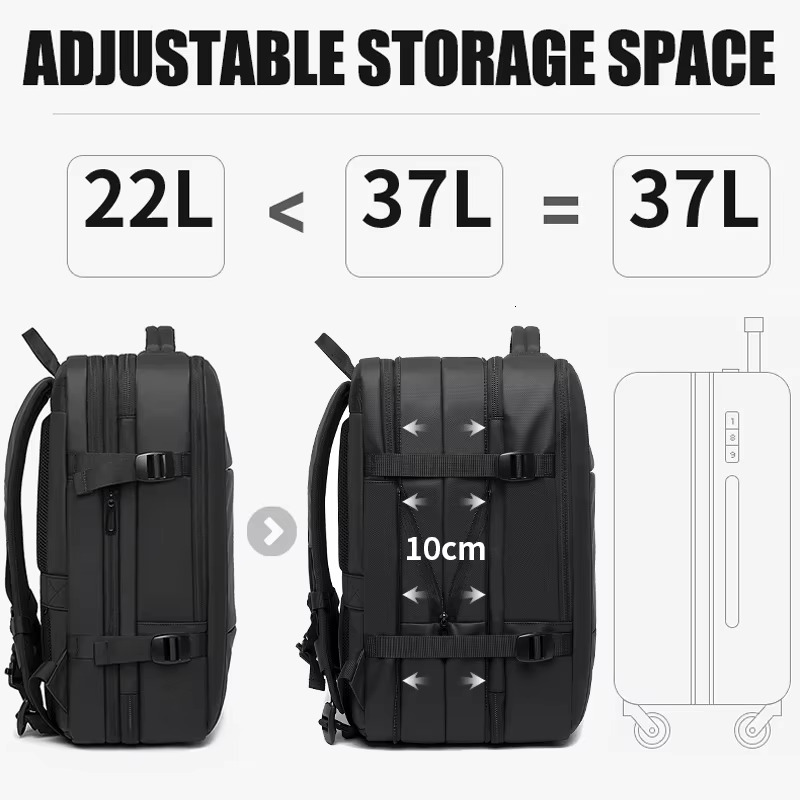 BANGE Travel Men Business School Expandable USB Bag Large Capacity 17.3 Laptop Waterproof Fashion Backpack