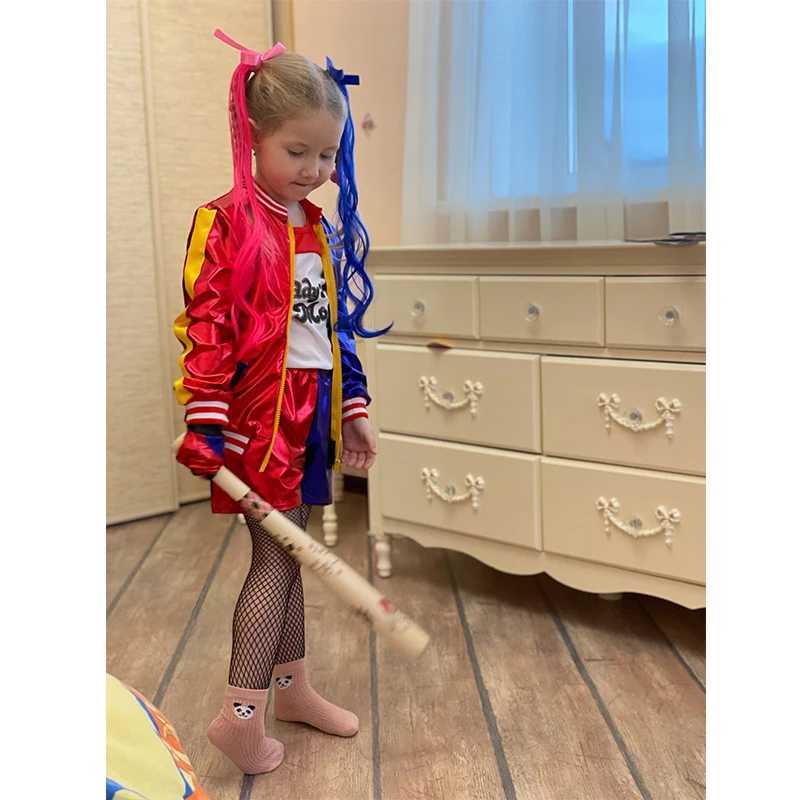 Harleen Quinzel Kids Girls Cosplay Costumes Fantasia Arlequina Halloween Party Dress Jacket Baseball Bat Clothes Set W250117