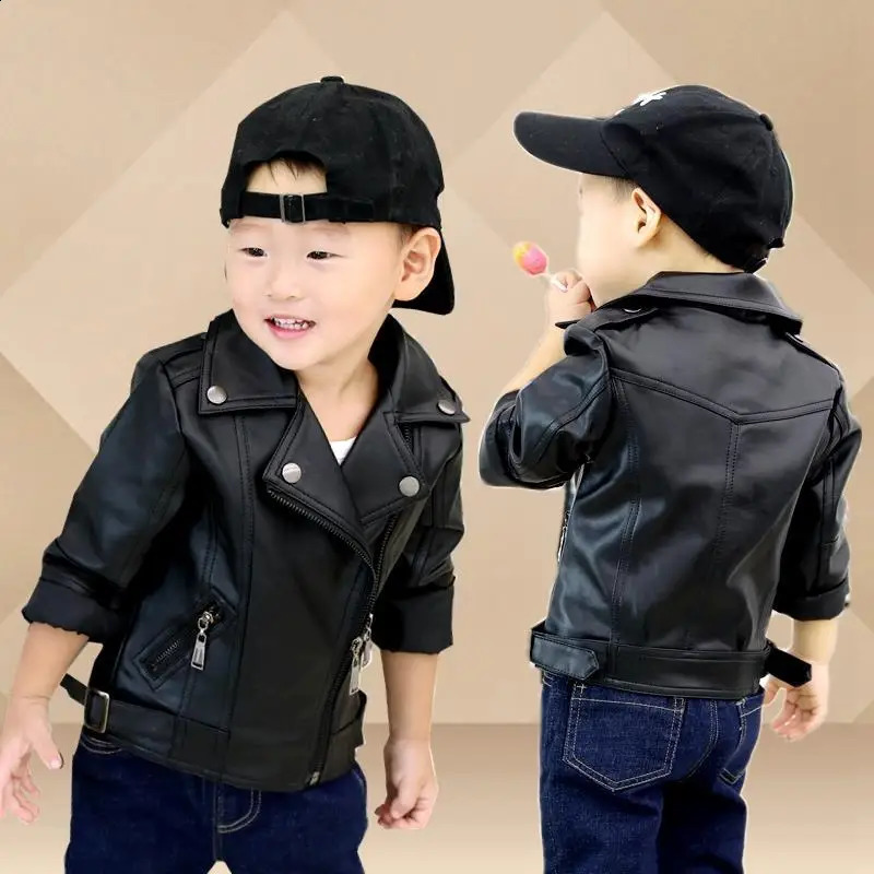 quliaty Girls Boys PU Jackets Kids Baby Leather Jacket Spring Autumn Coat Children Clothes Overcoats 2-10T 250113