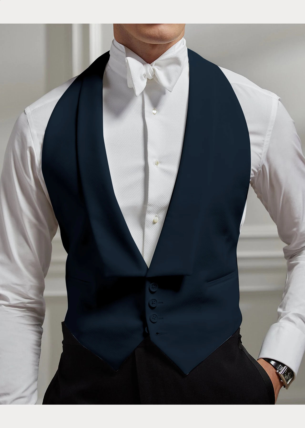 Mens Vest Wedding Lapel Single Breasted Two Pocket Slim Fit Sleeveless Jacket Male Waistcoat Groomsmen Chaleco hombre vestir 250114