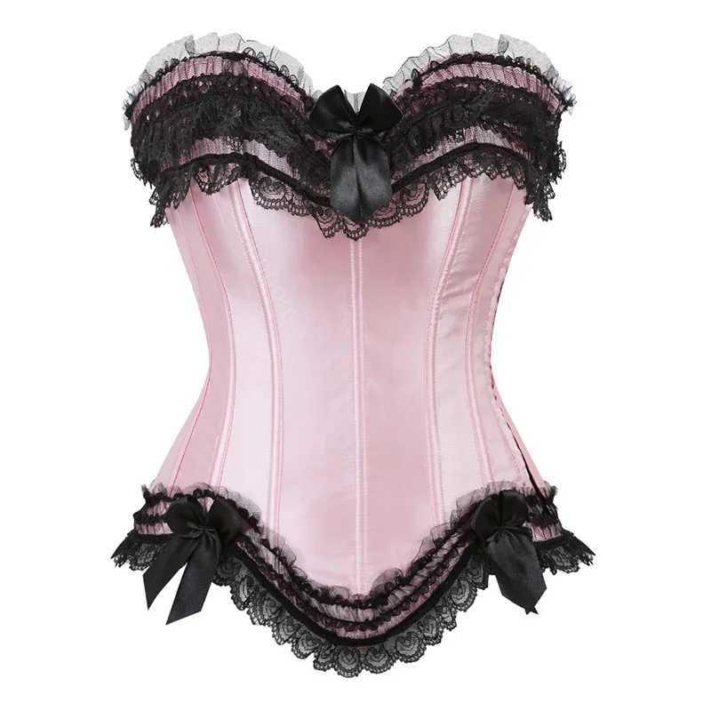Womens Sexy Satin Overbust Corset Lace Up Corsets Bustiers Top Gothic Ladies Halloween Plus Size White Red Black Pink Corset W250120