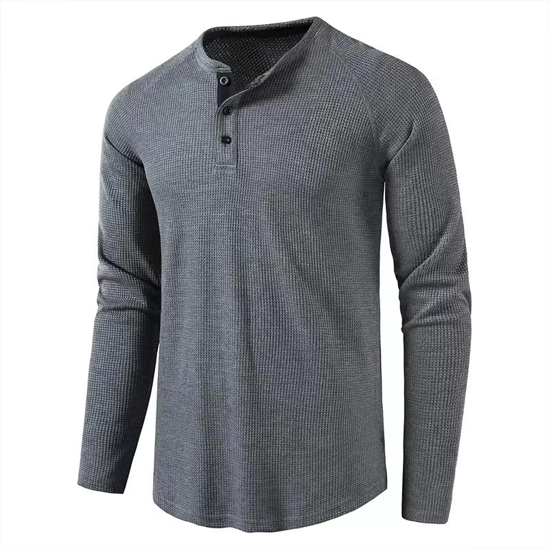 Autumn And Winter New Designer T-shirt European And American Men's Solid Color Long Sleeved T-shirt Henry Shirt Men's Style