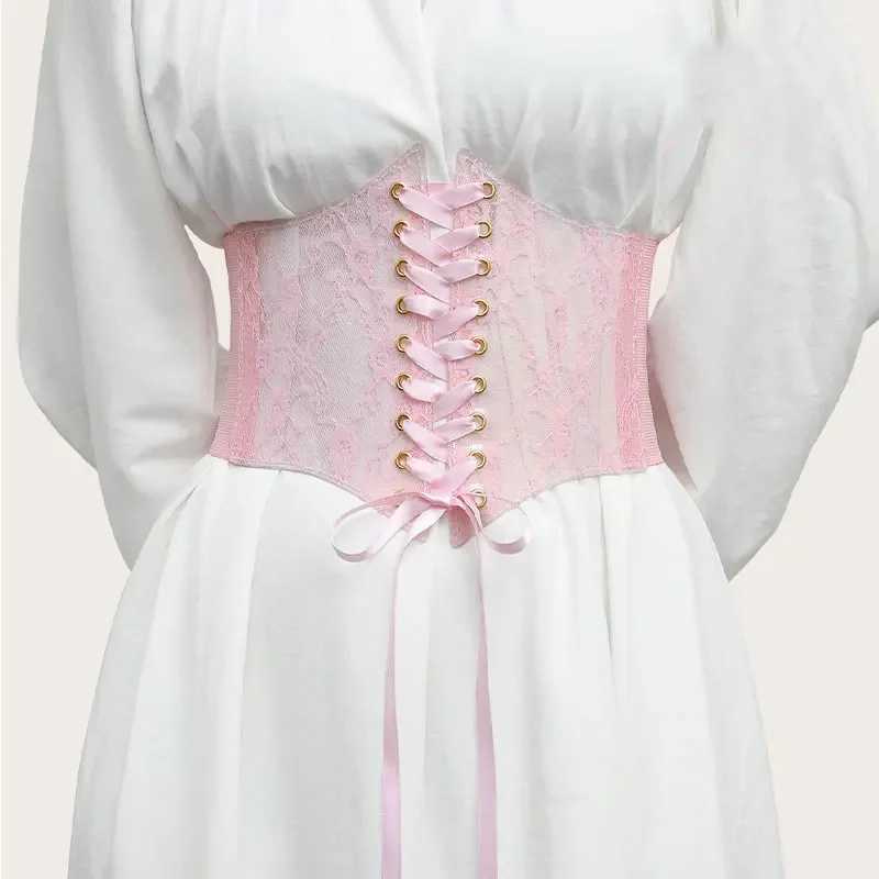 Fashionable womens waist tight corset flower embroidered elastic waistband black and white pink wide lace slimming belt Cummerbundles W250120