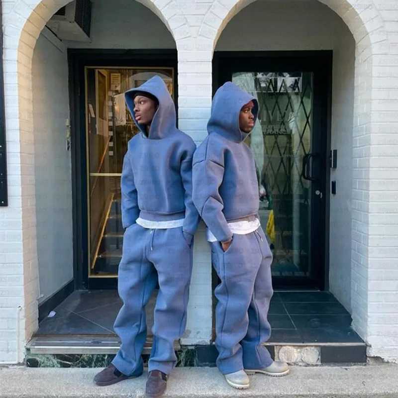 Hoodie Sweatpants Men Women Y2K Hooded Sweatshirt Kpop Solid Color Design Basic Jacket Top Hip Hop Streetwear Clothing Unisex W250117