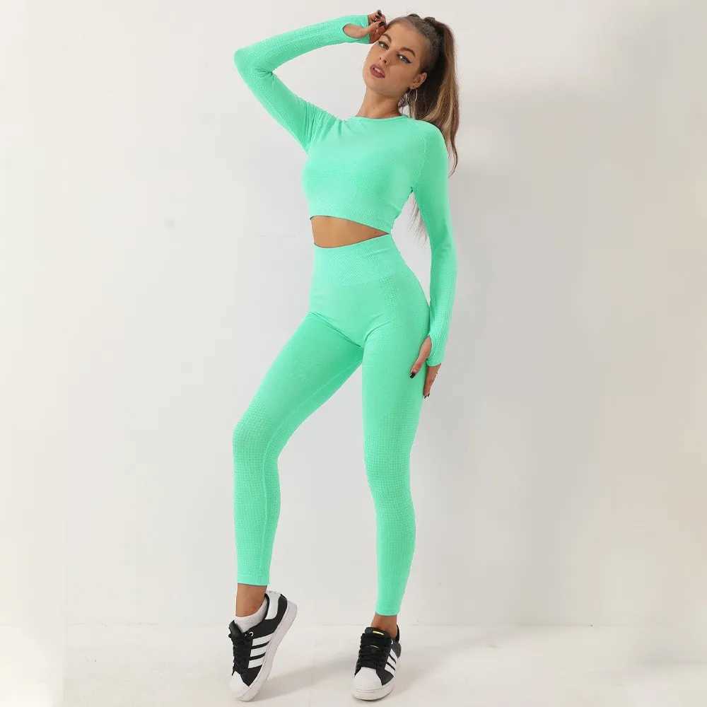 2pcs Women Seamss Yoga Set Sport Suit Gymwear Workout Clothes Long Seven Gym Crop Top High Waist ggings Fitn Sports Wear W250121