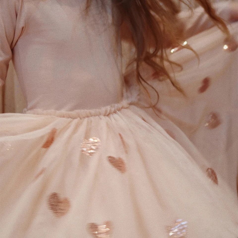 2024 KS Spring Girls Love Sequins Dress Jacket Kid Casual Cute Shiny Mesh Skirt Children Princess Outwear Party Tops Clothes 250114