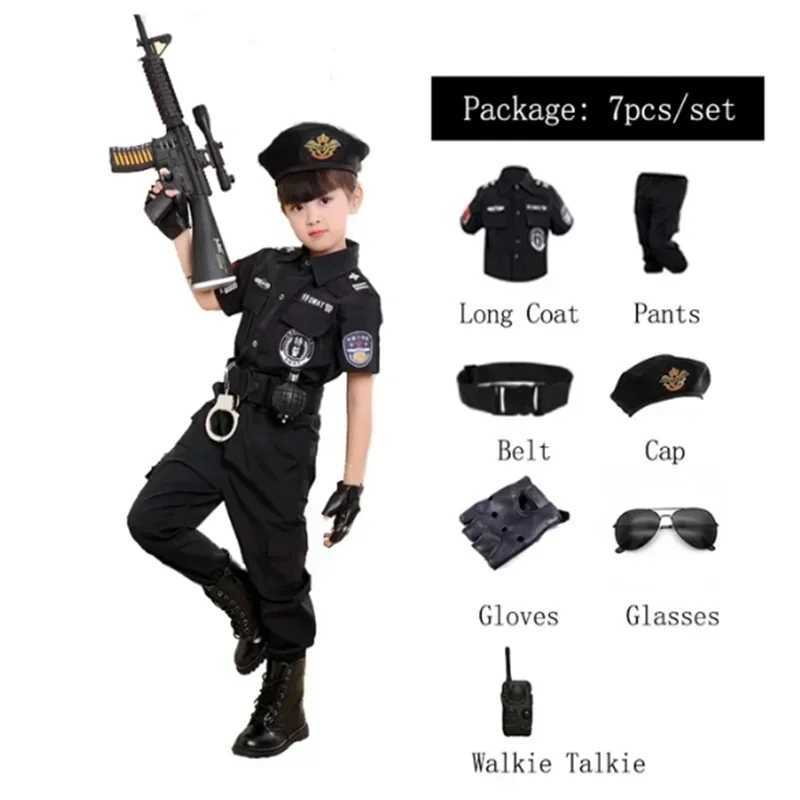 Childrens Traffic Police Cosplay Costumes Policeman Uniform Folded Skirt For Girls W250117