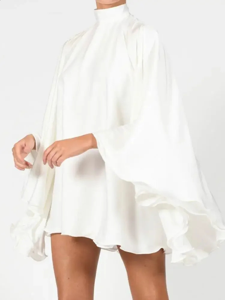 Modigirl Womens White Turtleneck Long Ruffled Sleeves Backless Dress 2025 Summer Spring Elegant Party Mini Dress Woman 250122