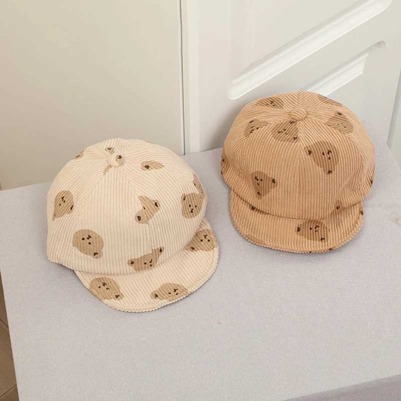 Cute cartoon bear printed childrens baseball cap Spring and Autumn baby boy and girl Visor hat childrens leather hat fashionable baby sun hat M250121