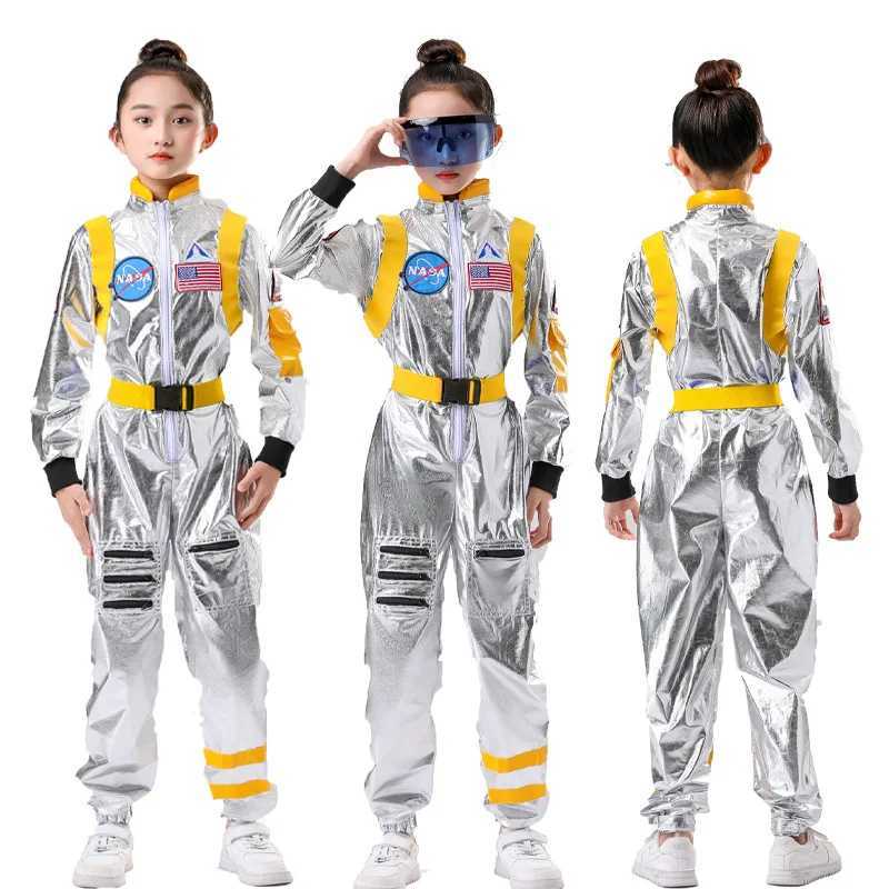 Astronaut Costume Kids Astronaut Silver Jumpsuit Space Themed Party Dress Up Boys Girls Spaceman Cosplay Children Space Suit W250117